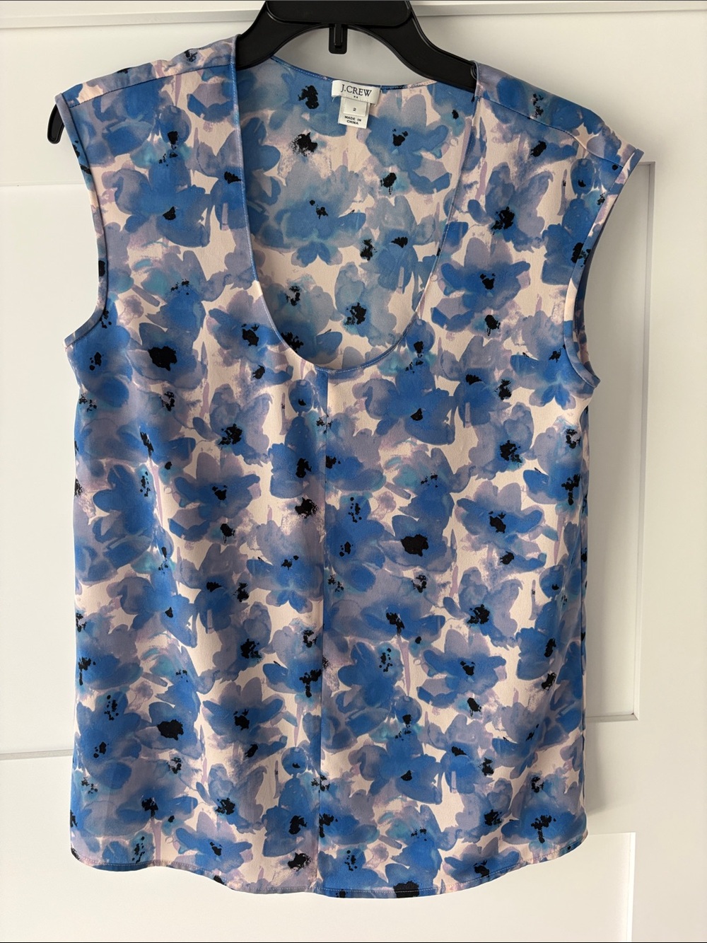 J. Crew Blue and White Floral Scoop Neck Sleeveless Blouse